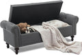 SOFTHION 58.1" Storage Bench Upholstered Linen End of Bedroom Bed Bench Ottoman with Tufted Cushioned Rolled Arm Large Storage Space for Reading Living Room Entryway, Grey