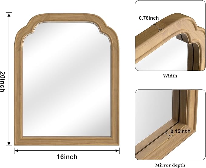 WallBeyond Wood Frame Wall Mirror Decor for Entryway, Living Room or Bedroom Home Decor - Light Woodgrain 16" x 20" Natural Color