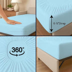 Sleeper Sofa 4 Piece Bed Sheet Set Premium Quality 100% Cotton 500 Thread Count, Smooth & Super Soft Sateen Weave, Extra Soft Bed Sheets, Wrinkle Free, 6 Inch Deep Pocket (Full, Light Blue)