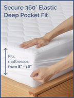 Quilted Fitted Mattress Pad Twin XL Size - Elastic Fitted Mattress Topper Protector & Cover - Breathable, Soft, Low Profile Top Cover with 8-16 Inch Deep Pockets - Easy-Fit & Machine Washable - White