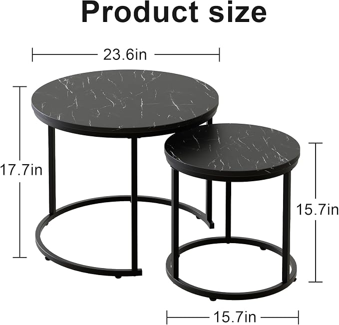aboxoo Round Nesting Coffee Table Side Set of 2 End Tables