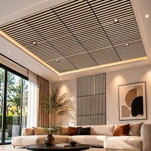 Art3d 12-Pack Acoustic Slat Panel & Ceiling Tile, 2 x 2 ft, Natural Oak