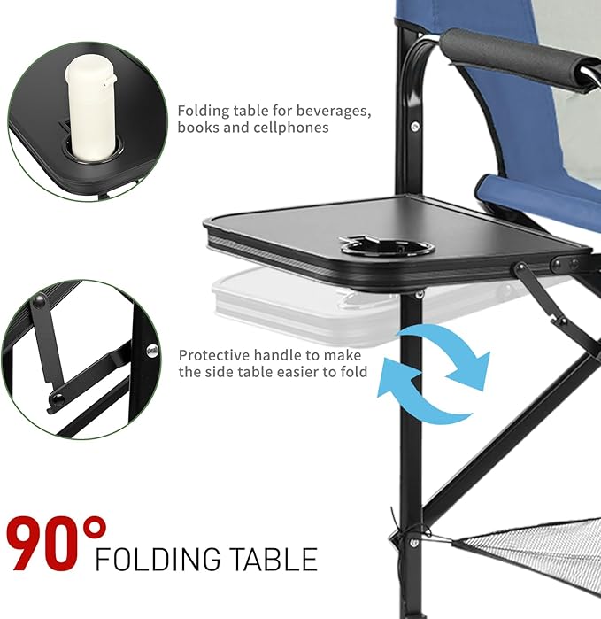 Outvita 4 Piece 31" Tall Directors Chair Height Seat Folding with Side Table Storage Bag, Support for 300Lbs Portable Makeup Artist Chair with Bar Height(Blue/Grey)