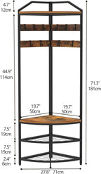 GiftGo Corner Hall Tree with Shoe Bench Entryway Coat Rack with 10 Metal Movable Hooks Floor Standing Clothes Rack Shoes Shelf Organizer for Home Office Bedroom (Rustic Brown)