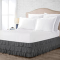 Multi-Ruffle Bed Skirt, Soft Multi Ruffle Bed Skirt Elastic Dust Ruffles with Wrap Around Bed Skirt Easy Fit with 18 Inch Drop 100% Cotton 800 Thread Count Bed Skirt (Olympic Queen, Dark Grey)
