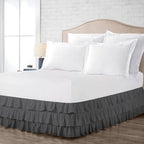 Multi-Ruffle Bed Skirt, Soft Multi Ruffle Bed Skirt Elastic Dust Ruffles with Wrap Around Bed Skirt Easy Fit with 18 Inch Drop 100% Cotton 800 Thread Count Bed Skirt (Olympic Queen, Dark Grey)