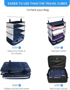 Grand Fusion Stow-N-Go Packing Organizer for Luggage, Portable Hanging Travel Shelves, Carry-On Closet, Hanging Packing Cubes, Collapsible Carry-On Organizer for Cruises & Hotels. Blue - XL