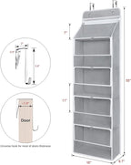 Univivi Hanging Yarn Storage Organizer with 5 Zipper Closure Compartments, Large Capacity Knitting Organizer Storage, Over the Door Hanging Yarn Holder for Knitting Needles, Crochet Hooks (Light Grey)