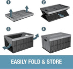 CleverMade Collapsible Storage Bins with Lids (46L, 3 Pack) – Stackable Foldable Plastic Storage Crates for Home, Closet & Trunk Organization - Obsidian