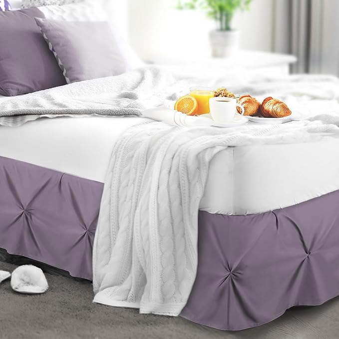 Nestl Grayish Purple Bed Skirt Cal King Size, Pinch Pleat Cal King Bed Skirt, 14" Inch Drop Cal King Bedskirt, Hotel Quality Bed Skirts, Microfiber Bedskirt for Cal King Bed, Grayish Purple Bed Skirt