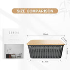 6Pcs Storage Bins with Lids, Stackable Plastic Storage Basket with Bamboo Lid, Pantry Organizer Box Small Containers for Organizing Shelves Drawer Desktop Closet Cabinet Office Classroom 10x7.1x4.1in
