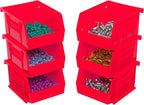 Akro-Mils 30210 AkroBins Plastic Storage Bins, Space-Saving Stackable Bins for Garage, Pantry, Craft Organization, 5" x 4" x 3", Red, 24-Pack