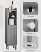 Hzuaneri Bathroom Storage Cabinet, Small Corner Floor Cabinet with Door and Shelves, Narrow Toilet Paper Holder, Bathroom Organizer with Adjustable Shelf, for Small Spaces, Gray BC08221GR