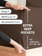 Extra Deep Queen Sheet Set - 6 Piece Breathable and Cooling Sheets - Hotel Luxury Bed Sheets Set - Easy & Secure Fit - Soft, Wrinkle Free and Comfy Sheets Set - Brown Sheet Set with Extra Deep Pockets