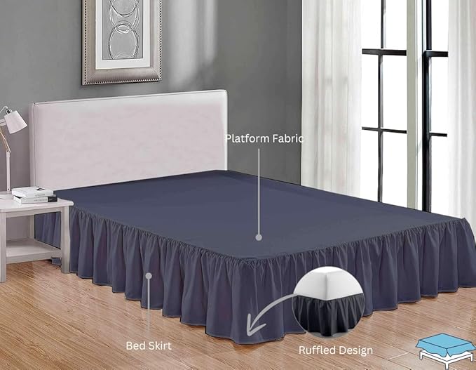 Ruffle Bed Skirt with Split Corners, Microfiber Dust Ruffled for a Perfectly Tailored Bedding Ensemble, Wrinkle and Fade Free, Easy Fit, King Size 15 Inch Drop, Dark Grey