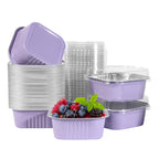 50 Pcs Mini Square Baking Cups with Lids,5oz Aluminum Foil Mini Cake Pans with Lids,Disposable Ramekins Cake Pans,150ml Dessert Cups Cupcake Pans for Wedding Birthday Party,Cowprint