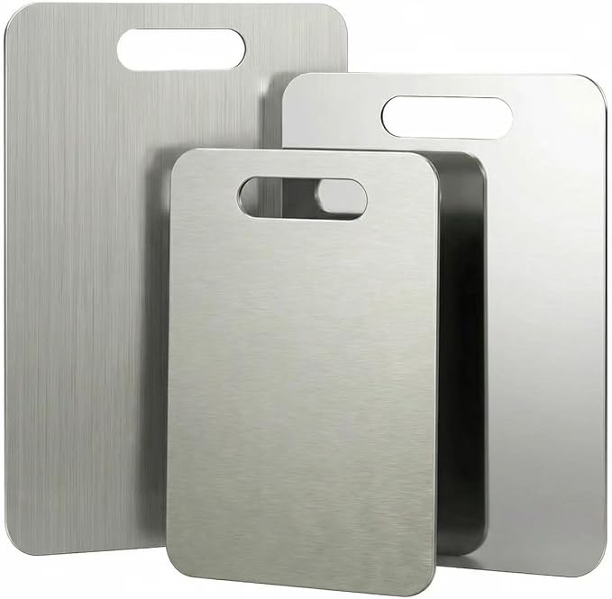 Stainless Steel Cutting Boards for Kitchen, 3 PCS Non Toxic Metal Chopping Board Set, Dishwasher Safe & Warp Proof (15.3"x11", 13.4"x9", 11.8"x7.9" Inch)