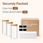 ComSaf Airtight Glass Storage Canister with Wood Lid(1.5 Qt), Set of 3 Glass Jars with Lids, Clear Food Storage Container Jar with Sealing Lids for Dry Food Cereal Oat Sugar Tea Coffee Beans, Round