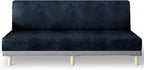 molasofa Leather Like Stretch Futon Slipcover Armless Futon Bed Sofa Cover Furniture Protector with Elastic Bottom, Soft and Washable Futon Cover for Sofa Bed Stay in Place（Larger, Navy Blue）