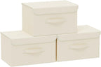 Fabric Storage Bins Cube Organizers with Flip-Top Lid and Handles,Storage Boxes for Organizing Home,Office,and Closet,Beige,3 Pack 13X9.1X7.9 in