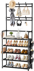 OYREL Shoe Rack 5 Tier Shoe Organizer Storage 15-20 Pairs Shoes Rack for Closet Entrance Shoe Rack Organizer with Hooks and Side Pocket Entryway Shoe Holder Space Saving Free Standing Shoe Racks