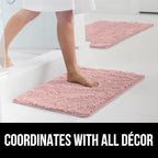 GORILLA GRIP Bath Rug Mat 60x24, Soft Absorbent Chenille, Quick Dry Microfiber Mats, Rubber Backing Washable Shower Floor Rugs, Bathmat Runner, US Designed Bathroom Home Decor Accessories Dusty Rose
