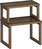 HOOBRO Cabinet Organizer Shelf, Set of 2 Kitchen Counter Shelves, Expandable Kitchen Storage, Stackable Bamboo Spice Rack, for Kitchen, Countertop, Office Desk, Living Room, Mocha MA20TL01