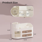 UFORU Makeup Organizer with Rotating Brush Holder, Bathroom Countertop Organizer with 2 Drawers, Easy to Store Hair Brush, Lipsticks, Perfumes, Skincare, Beige