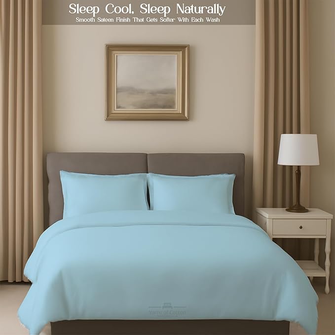 Sleeper Sofa 4 Piece Bed Sheet Set Premium Quality 100% Cotton 500 Thread Count, Smooth & Super Soft Sateen Weave, Extra Soft Bed Sheets, Wrinkle Free, 4 Inch Deep Pocket (Twin, Light Blue)