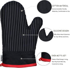 Oven Mitts and Pot Holders Sets,Oven Mitts and Potholders with Cotton High Heat Resistant Extra Thick Long Oven Mitts for Cooking 4 Pcs,Black Red