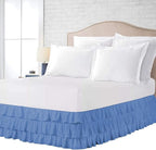 Multi-Ruffle Bed Skirt, Soft Multi Elastic Dust Ruffles with Wrap Around Bed Skirt Easy Fit with 18 Inch Drop 100% Cotton 800 Thread Count (Twin, Medium Blue)