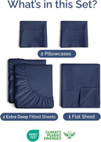 Extra Deep Pocket Split King Sheets - 5 Piece Breathable & Cooling Bed Sheets - Hotel Luxury Bed Sheet Set - Soft, Wrinkle Free & Comfy - Easily Fits Extra Deep Mattresses - Navy Blue Sheets Set