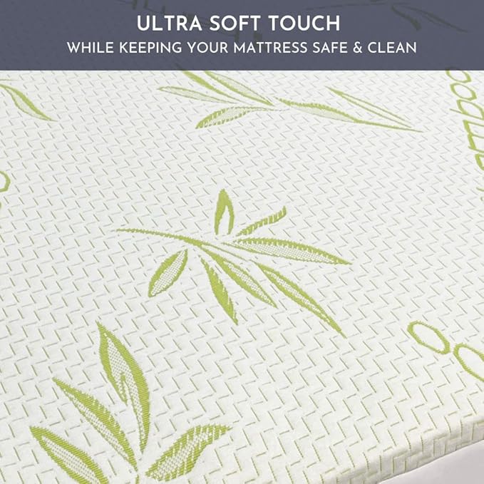 Bamboo Cooling Mattress Protector with Zipper - 100% Waterproof Twin Size Mattress Cover - Ultra Soft Jacquard Fabric Breathable Noiseless Mattress Pad Covers - Zippered Mattress Encasement