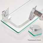VOLPONE Bathroom Wall Shelf 15.7in Bathroom Glass Shelves Wall Mount Glass Shelf Rustproof Bathroom Wall Organizer 3 Tier (Sliver)