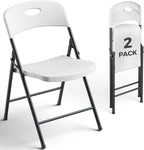 2 Pack White Folding Chair, Plastic Portable Stackable Commercial Seats with Steel Frame 350lb, Heavy Duty Foldable Chair for Indoor and Outdoor, Patio, Office, Picnic, Kitchen, Events