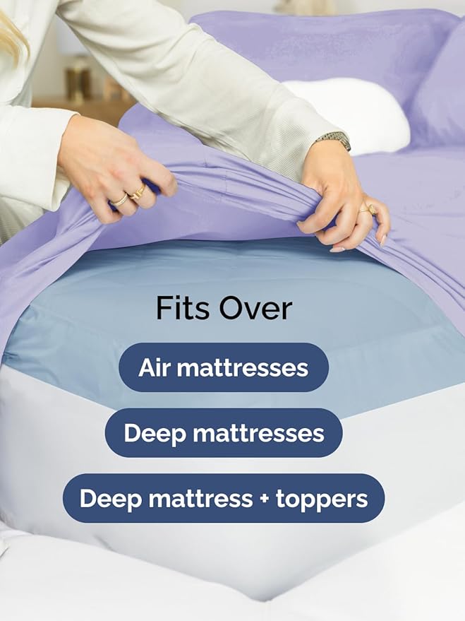 Extra Deep Twin XL Fitted Sheet - Hotel Luxury Single Fitted Sheet Only - Easily Fits 18 inch to 24 inch Mattress - Ultra Soft, Wrinkle & Fade Free w/Extra Deep Pocket - Breathable & Comfy - Lavender