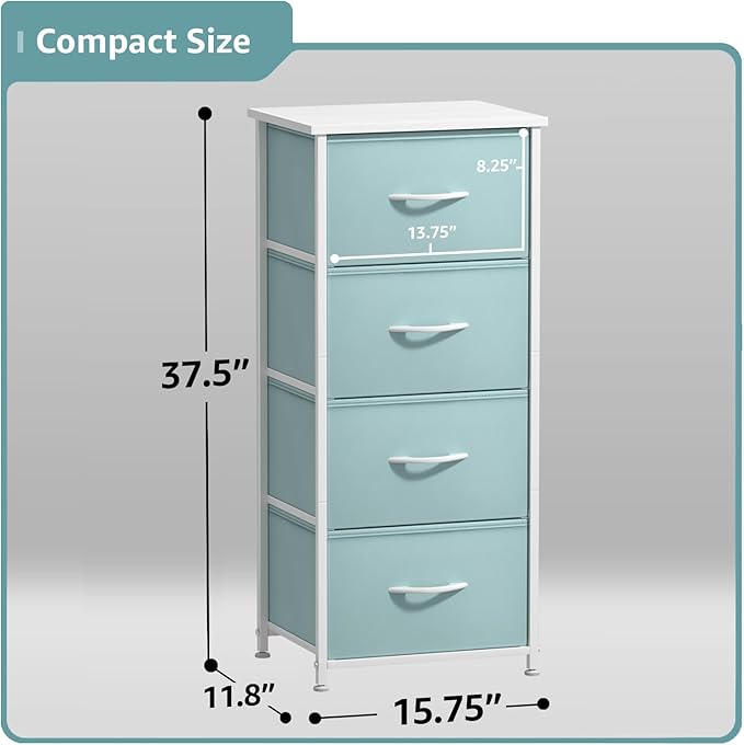 Sorbus Dresser Storage Tower, Organizer Drawers for Closet Boys & Girls Bedroom, Bedside Furniture, Chest for Home, College Dorm, Steel Frame, Wood Top, Fabric Bins(Aqua)