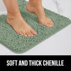 GORILLA GRIP Bath Rug Mat 60x24, Soft Absorbent Chenille, Quick Dry Microfiber Mats, Rubber Backing Washable Shower Floor Rugs, Bathmat Runner, US Designed Bathroom Home Decor Accessories Sage Green