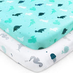 Pack and Play Sheets Fitted, Mini Crib Sheets 2 Pack, Playard Sheets Compatible with Graco Pack n Play, Ultra Soft Breathable Material, Dinosaurs