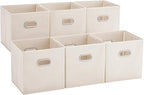 MAX Houser 6 Pack Foldable Fabric Storage Bins with Handles - Ideal for Closet Organization, Bedroom and Nursery（ Beige, 12"x12"x12"）