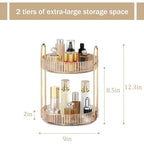 MOKANI 360 Rotating Makeup Organizer for Vanity, 2 Tier Adjustable Perfume Organizer for Dresser, Multi-Function Spinning Cosmetics Skincare Storage for Bedroom, Dresser, Countertop, Amber