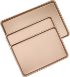 JOHO BAKING 3-Pack Nonstick Carbon Steel Baking Sheet Set | Heavy Duty 0.8mm Cookie Sheets - Large 17.8"x12" & 2 Medium 15.7"x10.8" Commercial Gold Pans for Oven, Roasting & Toaster