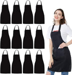 NOBONDO 12 Pack Bib Apron - Unisex Black Apron Bulk with 2 Roomy Pockets Machine Washable for Kitchen Crafting BBQ Drawing