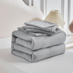 Toddler Bedding Set - 5 Piece Soft and Breathable Toddler Bed Set for Boys and Girls, Includes Quilted Comforter, Fitted Sheet, Flat Top Sheet, Standard Pillowcase and Toddler Pillowcase, Gray