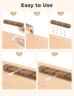 Solid Walnut Cable Holder & Cord Organizer, Adhesive Cable Clips for Desk, Under Desk, Wall, Bedside & Car, Wood Cable Management for Home Office, Phone Charging & USB Cables