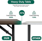 Folding Table 4FT Heavy Duty Plastic Table with Handle, Foldable&Portable, Fold-in-Half Utility Tables for Outdoor, Dining, Wedding, Events, Indoor, Picnic, Camping, Party, Brown