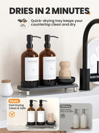 [Luxury] Kitchen Soap Dispenser Set - 16OZ Amber Glass Bottle, Stainless Steel Pump, Instant Dry Tray, Waterproof Labels, Non-Slip Silicone Pad, and Dish Brush | Upgrade for Your Kitchen and Bathroom