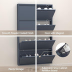 GREATMEET Shoe Cabinet with 4 Flip Drawers, Slim Metal Shoe Cabinet Storage for Entryway, Hidden Narrow Shoe Rack Organizer Cabinets Wall Mount for Living Room, Bedroom, Hallway, Blue