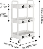 Laiensia 3-Tier Rolling Cart with Wheels,Multifunction Utility Storage Carts, Kitchen Storage Organizer,Mobile Shelving Unit for Bathroom,Laundry,with Classified Stickers,White