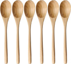 AOOSY Wooden Spoons for Cooking, 9 Inches 6 Pieces Japanese Natural Ellipse Wooden Spoon Set for Cooking Mixing Stirring Honey Tea Soda Dessert Coconut Bowl Nonstick Pots Kitchen